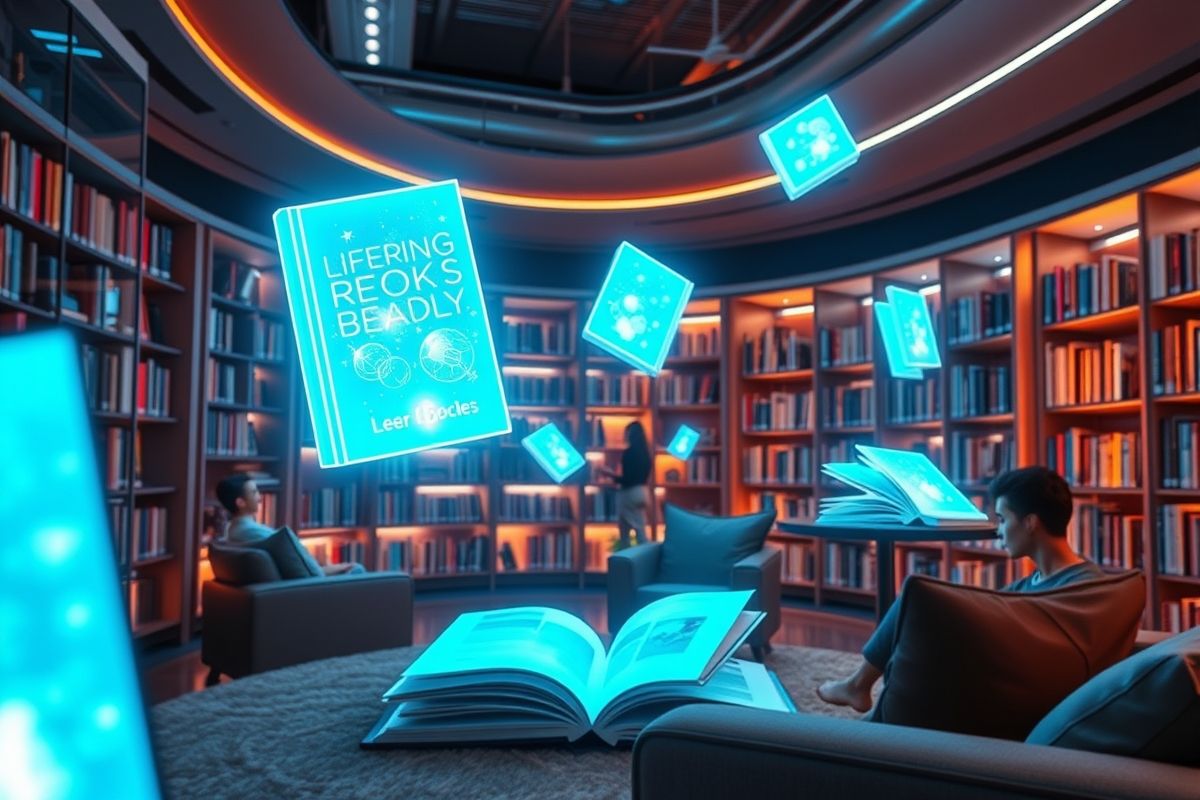 Interface digital de leitura mostrando capas de livros